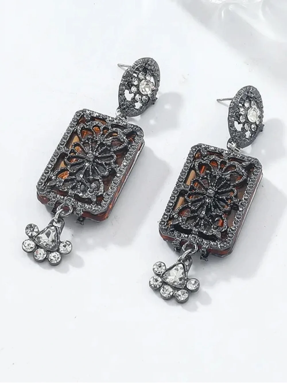 ZARA Antique Inspired Silver Crystal Filigree Drop Earrings